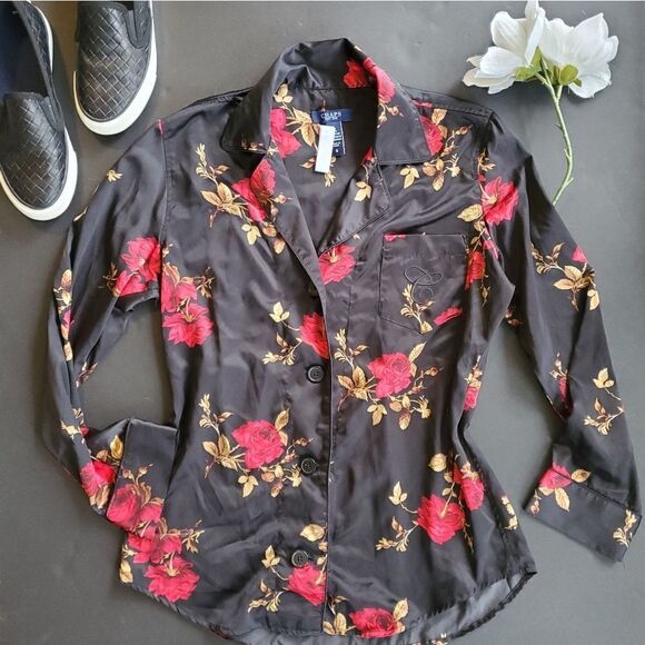 Chaps Floral Silky Pajama Top - Picture 1 of 8